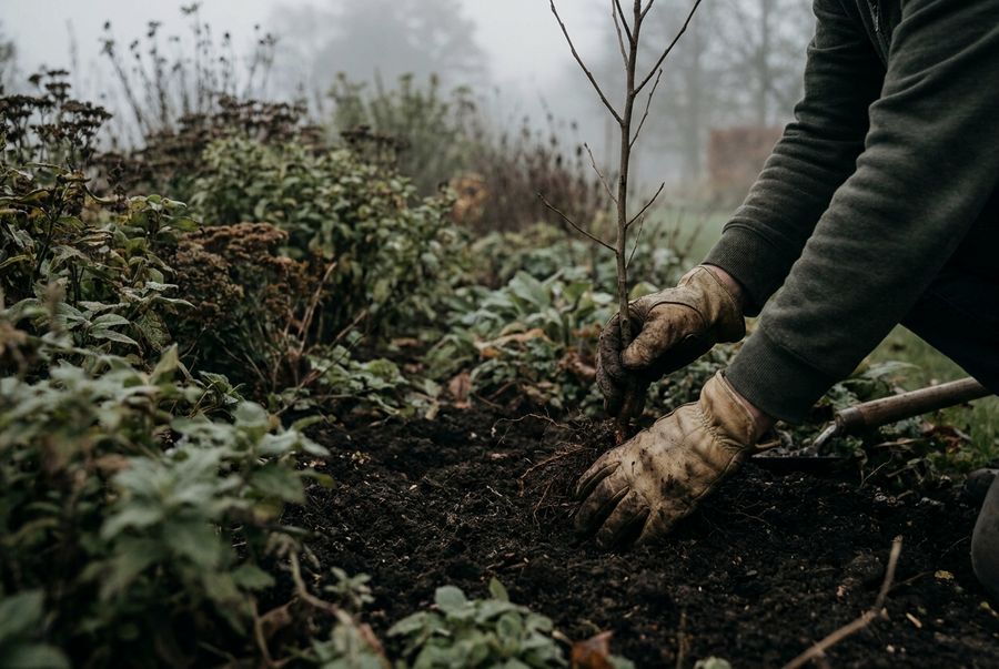 Hands planting a young tree